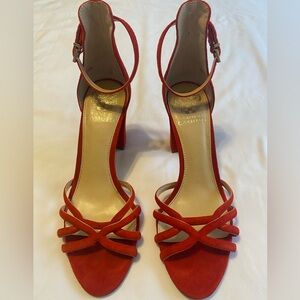 Beautiful red suede look Vince Camuto heels size 8.5 with leather uppers.